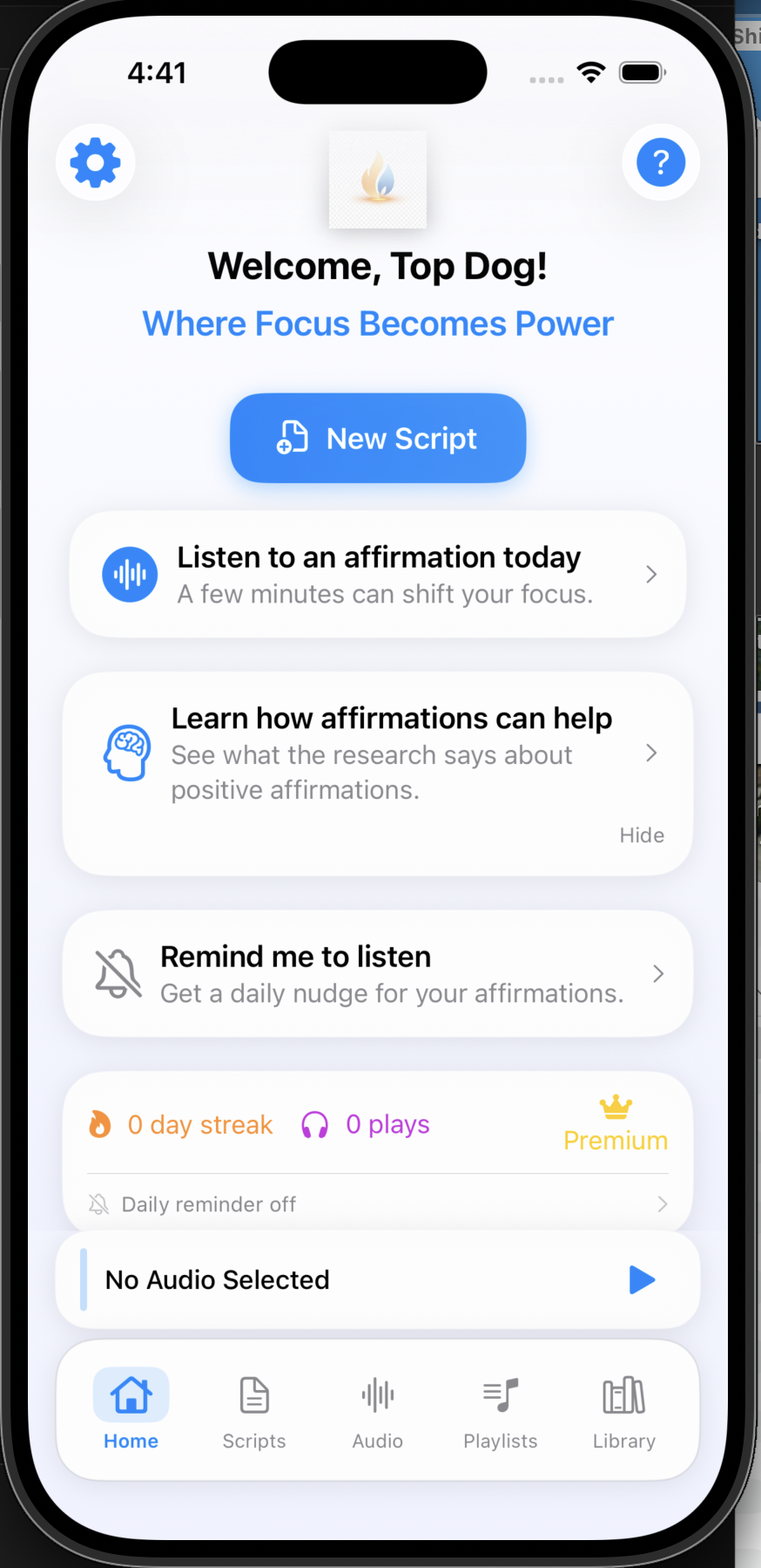 FocuShift home screen